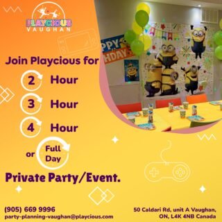 Join Playcious for 2-Hour, 3-Hour, 4-hour or Full day Party/Event.
Best place for Fun and Parties.

For more details give us a call on
(905) 669 9996
Or visit:
party-planning-vaughan@playcious.com
50 Caldari Rd, Unit A Vaughan

#playcious #vaughan #timetoplay #sanitize #club #celebration #birthdayparty #birthday #party #dance #birthday #instagood
#kidspartyideas #birthday #partyideas #partyplanner #babyshower #kids #eventplanner #partydecor #festainfantil #kidsfashion #balloons #events #kidspartyplanner #kidsbirthday #partytime #partydecorations #kidsparties