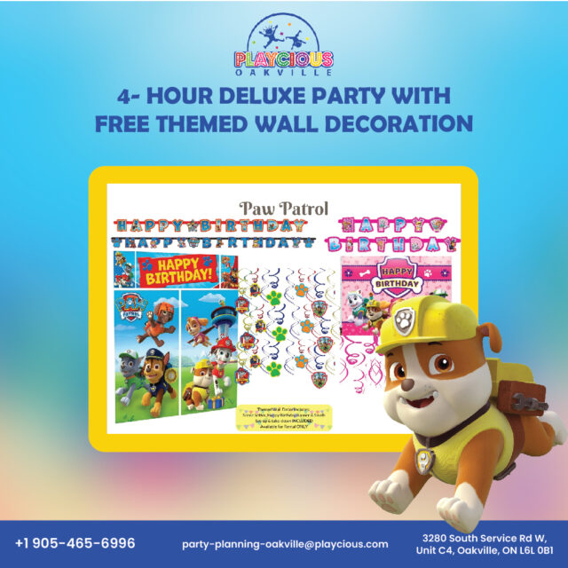 Get 𝑭𝑹𝑬𝑬 𝐖𝐚𝐥𝐥 𝐃𝐞𝐜𝐨𝐫𝐚𝐭𝐢𝐨𝐧 when you Book 𝟒-𝐇𝐨𝐮𝐫 𝐃𝐞𝐥𝐮𝐱𝐞 𝐏𝐚𝐫𝐭𝐲.

For further detail call (905) 465 6996
Or visit: party-planning-oakville@playcious.com
3280 South Service Rd w, Unit C4, Oakville

#playcious #oakville #timetoplay #sanitize #marchcamp #party #bdaycelebration #birthday🎂#club #kidparties #kidsparty 
#partydecoration #partyplanner #party #partydecorations #partydecor #birthdayparty #partyideas #birthday #birthdaydecoration #partyplanning #eventplanner #babyshower #balloons #decoration #partyinspiration #partytime #bridalshower