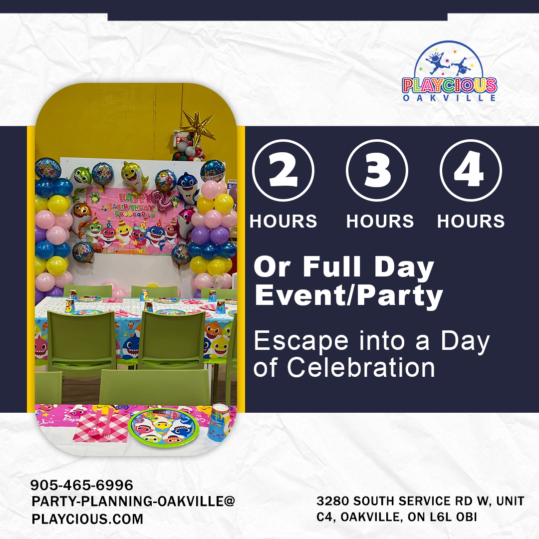 Your Favorite Party Venue for a Two-Hour, Three-Hour, Four-Hour, or Full-Day Private Party or Event.

For further detail get in touch through
CALL (905) 465 6996
Or visit:
party-planning-oakville@playcious.com
3280 South Service Rd w, Unit C4, Oakville

#playcious #oakville #timetoplay #sanitize #marchcamp #party #birthdayparty #birthday #party #babyshower #partyplanner
#kidparties #kidsparty #birthdayparty #houstoneventplanner #houstonevents #houstonparties #eventplanner #firstbirthday