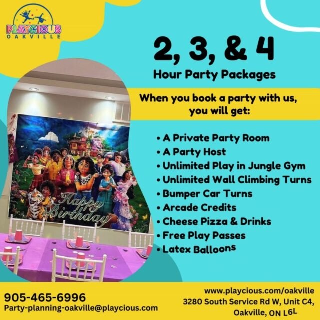 2-, 3-, & 4-Hour Party Packages
When you book a party with us, you will get:
• A Private Party Room
• A Party Host
• Unlimited Trampoline Turns
• Unlimited Play in Jungle Gym
• Unlimited Wall Climbing Turns
• Train Rides
• Arcade Credits
• Cheese Pizza & Drinks
• Free Play Passes
• Latex Balloons
• Invitation cards

For detail, contact us at:
+1 905-669-9996
Party-planning-vaughan@playcious.com
www.playcious.com/vaughan
50 Caldari Rd, Unit A, Canada, ON, L4K 4N8

#playcious #vaughan #timetoplay #sanitize #club #celebration #birthdayparty
#housemusic #kids #eventplanner #partydecor #festainfantil #kidsfashion #balloons #events #kidspartyplanner #kidsbirthday #partytime #partydecorations #kidsparties #kidsroom #kidspartymalaysia #kidsbirthdayparty #happybirthday #partyinspiration #kidsdress